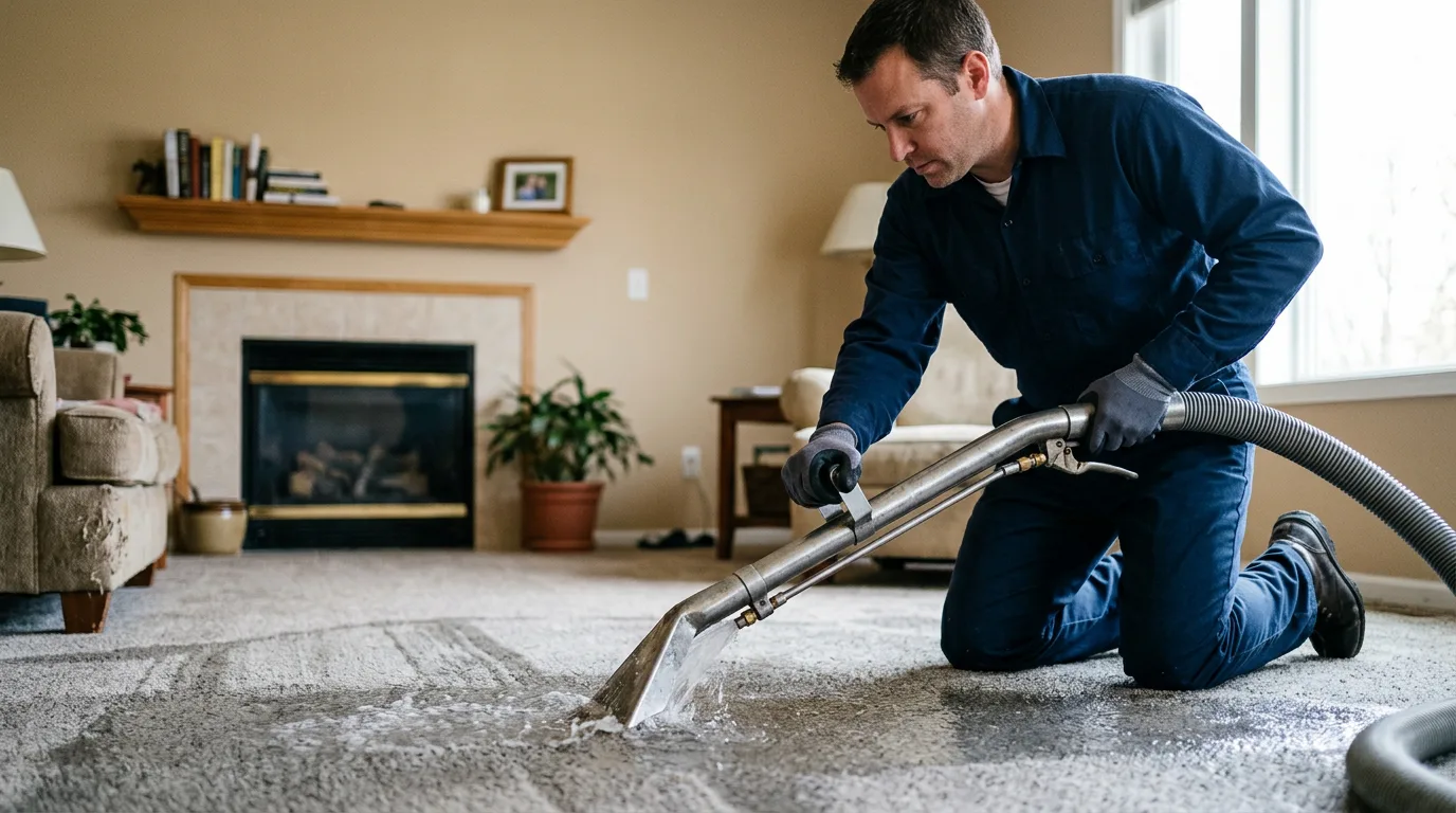 Water damage restoration technician working near Middletown, IA